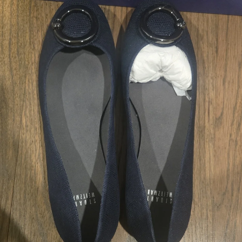 Stuart Weitzman Dark Blue Flats with Buckle Detail - Picture 2 of 4